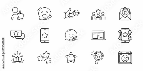 Collection of linear icons representing social media communication and awards