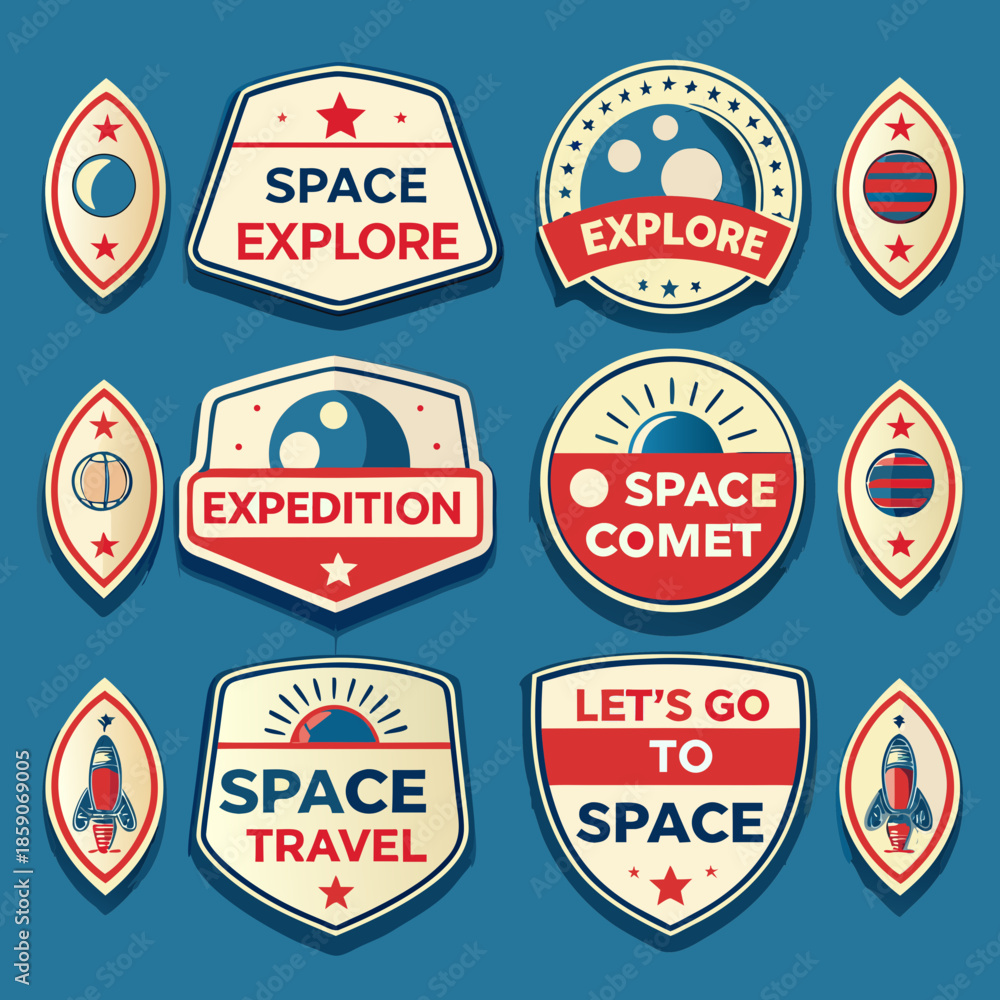 Obraz premium A collection of colorful space exploration badges and patches with various designs