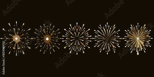 A sequence of fireworks displays showcasing different stages of explosion