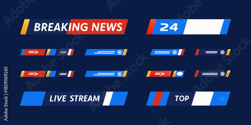 Colorful breaking news and live stream lower thirds graphic design elements