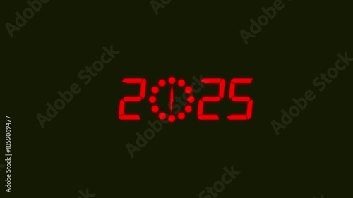 2025 Year clock animation on dark background. 2025-year clock animation on dark background time concept.