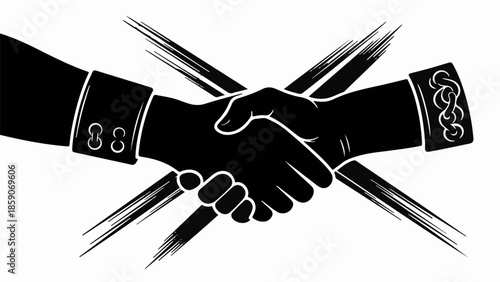 Symbol of a broken or canceled agreement, represented by crossed hands and scratched lines.