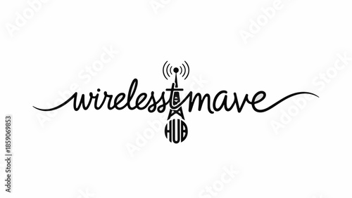 Elegant script logo for wireless communication and connectivity