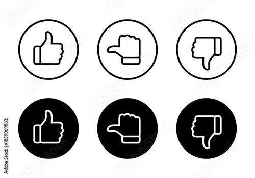 Outline thumb up down like dislike in circles sign of feedback icon on background