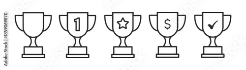 Outline trophy icon set for achievement success and first place champion vector illustration with award winner cup winning symbol and competition prize for leadership