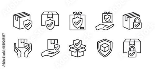 Package icon set line art vector illustration isolated on white background