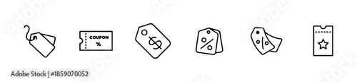 Outline Style Set of Discount Tags and Coupons with Percent Sign