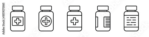 Outline set of medicine bottles with pills vector isolated