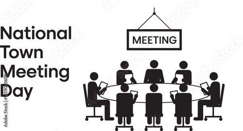 National Town Meeting Day illustration with people in a meeting