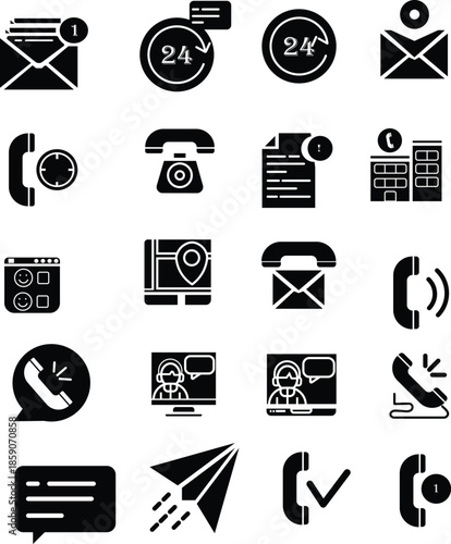 Black and white communication set including phones and emails 3