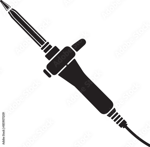 Soldering Iron Illustration with Cord and Metal Tip on White Background for Electronics Repair