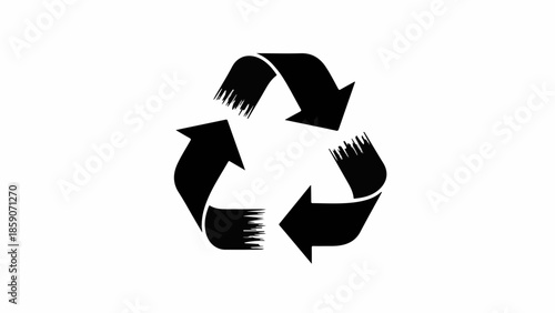 Bold black recycling symbol with textured arrows on a clean white background, representing environmental awareness.
