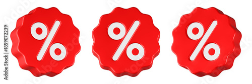 percent icon 3d render red circle button