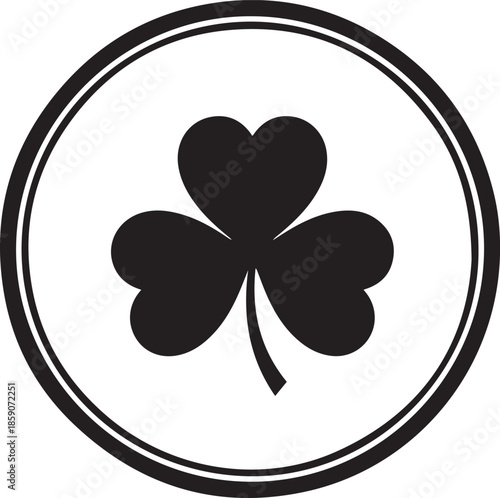 Black shamrock silhouette inside a double circle border