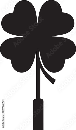 Black silhouette of a four leaf clover on a stick
