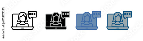 
online counseling icon set multiple style collection with laptop design, teacher talk