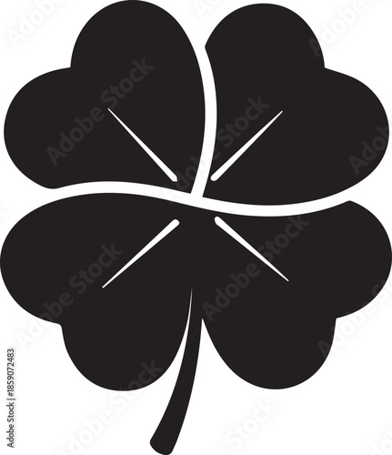 Black silhouette of a four leaf clover on a white background