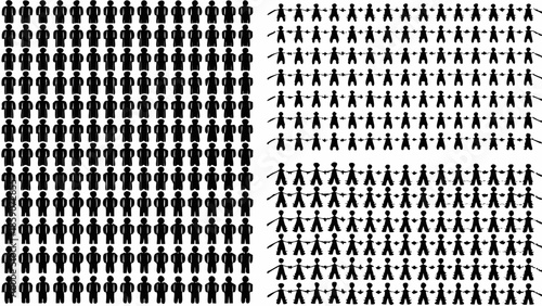 Diverse group of people icons forming a crowd and a chain