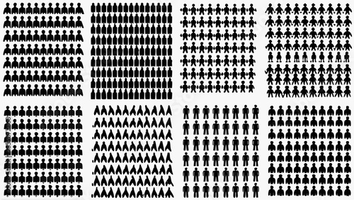 Diverse crowd of people in various poses and settings