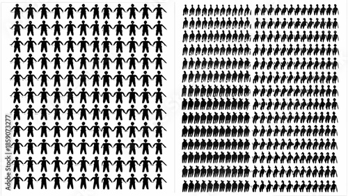 Large collection of diverse human silhouettes on white background