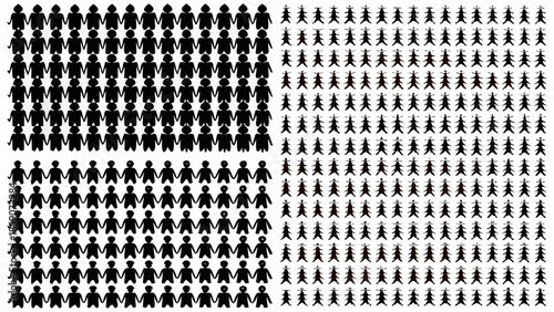 Diverse crowd of people icons in black silhouettes on white