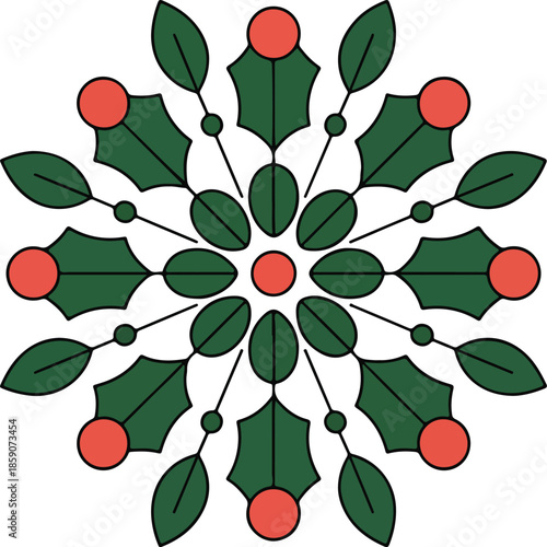 Vibrant Christmas Holly Vector Graphic Illustration with Red Berries and Green Leaves