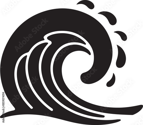 Stylish Black Wave Illustration on White Background, Perfect for Graphic Designers and Surf Enthusiasts