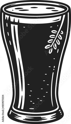 glass of dark beer with frothy head, cold beverage in pint glass for bar or pub concept