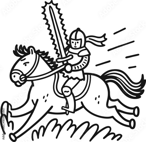 Knight riding a horse with sword drawn, medieval warrior galloping into battle