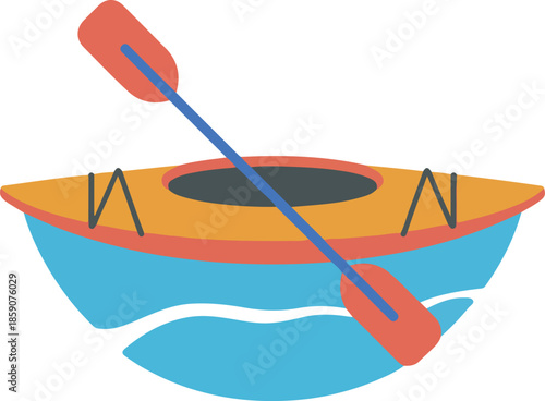 Vibrant Flat Vector Kayak Illustration with Paddle Perfect for Outdoor Adventure Designs and Water Sports Themes