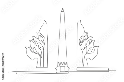 Heroes' monument. Surabaya concept one-line drawing