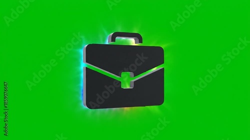 Black briefcase icon with colorful glow on green background
