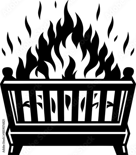 Burning fireplace with roaring flames in metal grate, cozy warmth and firewood burning