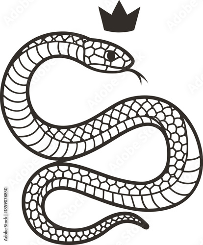 Illustration of a coiled snake with scales and a small crown above its head, symbolizing royalty and power