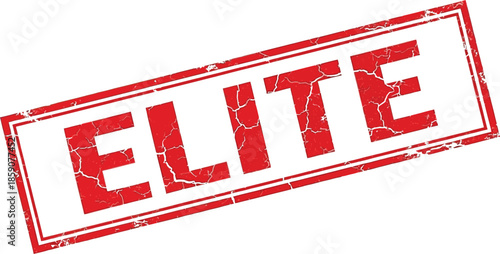 A striking red rectangular stamp boldly declares the word elite showcasing a cracked texture design