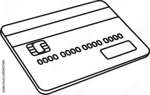 Outline Drawing of Bank Credit Card with Chip Icon.