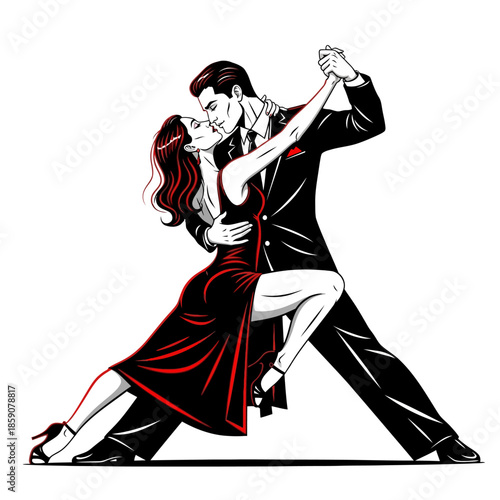 Elegant couple dancing tango with passion and romance in stylish outfits