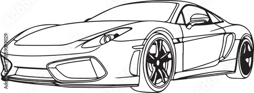 Modern Supercar Sports Car Outline Vector Line Art Illustration.
