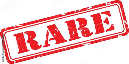 A vibrant red rectangular stamp boldly proclaims the word rare in large distressed lettering on a white background