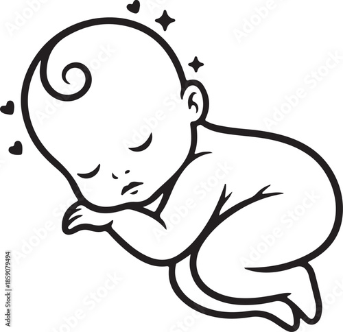Sleeping Baby Illustration Minimalist Line Art Vector of a Newborn Infant for Parenting Blogs Maternity Branding and Nursery Decor
