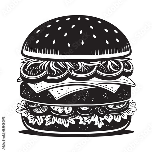 Delicious black burger with melted cheese and fresh lettuce