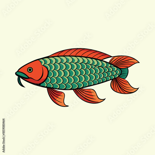 Stylized Koi Fish Illustration with Intricate Scale Pattern and Vibrant Colors
