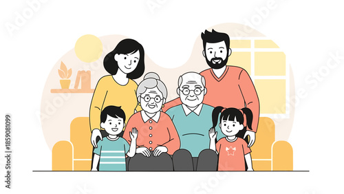 Illustration of Happy Family with Grandparents.
