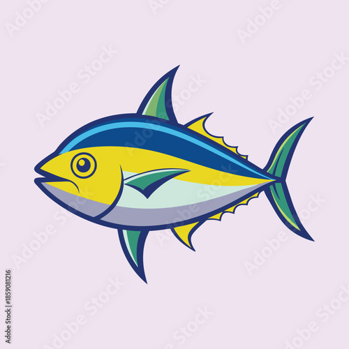 Beautiful illustration of a Yellowfin Tuna swimming in a tranquil ocean water