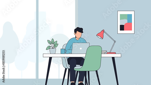 Man Working on Laptop at Desk.