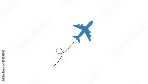 Blue Airplane Flying with Dotted Trail.