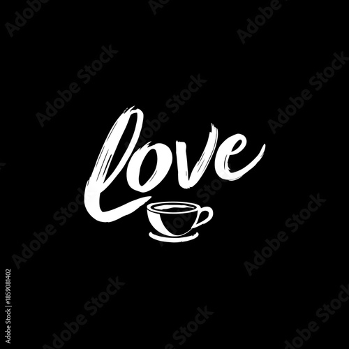 Elegant black and white coffee cup with love typography design