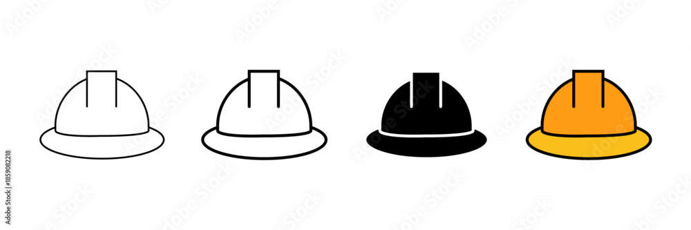 Fototapeta premium Set of minimalist hard hat icons with transparent background, depicting safety helmets for construction, industrial, and engineering projects, vector illustration
