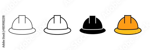 Set of minimalist hard hat icons with transparent background, depicting safety helmets for construction, industrial, and engineering projects, vector illustration