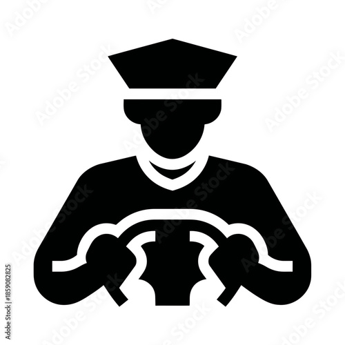 Driver icon black silhouette of a person steering a wheel isolated